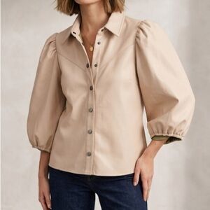 Esqualo Vegan Leather Puff Sleeve‎ Top 
Size 10